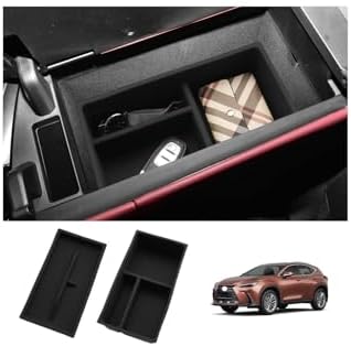 LUWU Lexus NX 2025 2026 Center Console Organizer for 2022 2023 2024 2025 2026 Lexus NX250/NX350/NX450 Accessories Armrest Console Storage Box Glove Organizer Tray Silicone Material 2-Pack (Black)