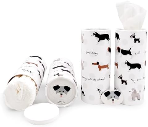 Daily Treasures 4 Pack Car Tissue Box with Facial Tissues,Cute Round Tissue Boxes for Car,Puppy Car Tissue Holder,Refill Cylinder Tissues for Car Holder Travel Bathroom(Dog)