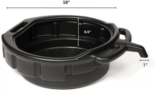 WirthCo 32953 4-Gallon Oil Change Drain Pan, Car Oil Container, Ideal For Automotive / Motorcycle, Drain Safely, 6 1/2" High by 18" Wide, Black - Made in USA