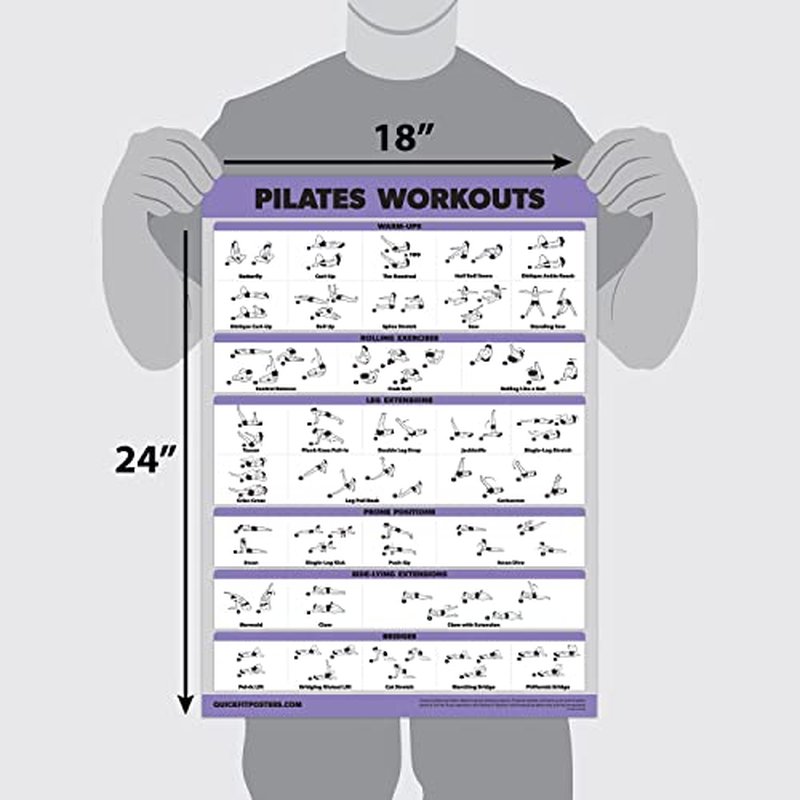 QuickFit 10 Pack - Exercise Workout Poster Set - Pilates, Dumbbell, Suspension, Kettlebell, Resistance Bands, Stretching, Bodyweight, Barbell, Yoga Poses, Exercise Ball (LAMINATED, 18" x 24")