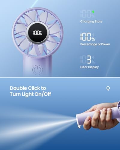 Gaiatop Portable Mini Fan, 3 Speed USB Rechargeable Handheld Fan with Light