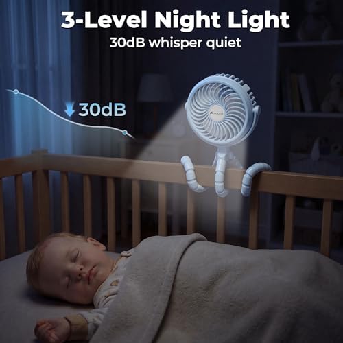 AMACOOL Battery Operated Stroller Fan, Portable Clip On Fan Rechargeable