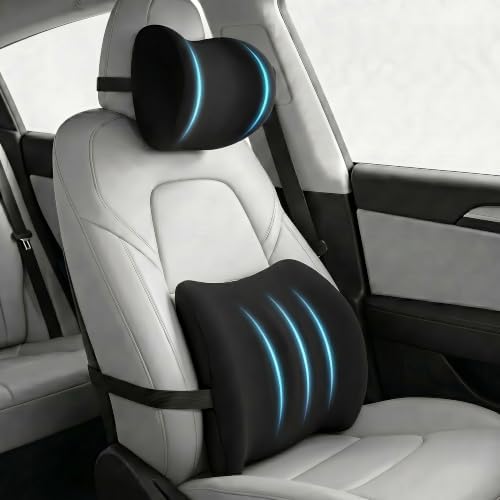 Universal Memory Foam Car Neck Pillow and Lumbar Support Pillow Set, Black