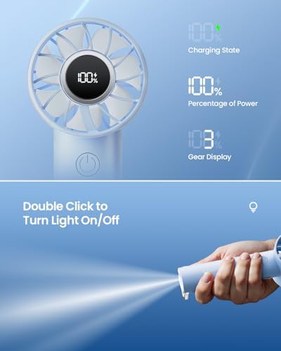 Gaiatop Portable Mini Fan, 3 Speed USB Rechargeable Handheld Fan with Light