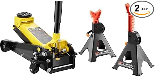 VEVOR Floor Jack, 3 Ton Low Profile Floor Jack with Single Piston Quick Lift Pump+ Jack Stands, 3 Ton (6,000 lbs) Capacity Car Jack Stands