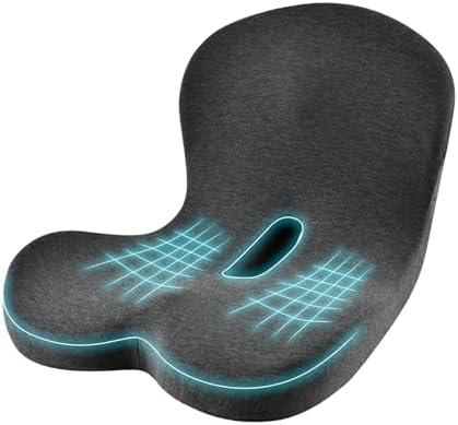 KAYI Memory Foam Seat Cushion with Lumbar Support Pillow One Piece, L-Shaped Ergonomic Design for Back Pain Relief, for Car, Truck and Office Chair (Dark Gray)