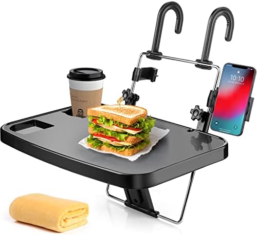 Foldable Car Seat Back Portable Tray with Phone Mount for Food Dining Drink and Laptop, Hanging Car Steering Wheel Tray(Upgrade)