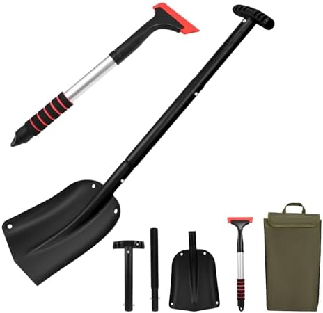 Car Shovel Snow Kit,Aluminium Collapsible Snow Shovel & Extendable Ice Scrapers for Car Windshield with Foam Grip,Snow Car Shovel for Car, Trucks, SUV, Vehicles