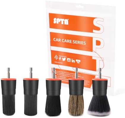 SPTA Drill Brush Attachment, 5 Pcs Mixed Hair Drill Brush Head Set, Auto Detail Set, Replacement Car Detail for Cleaning Interior or Exterior, Used on Electric, Electric Driver
