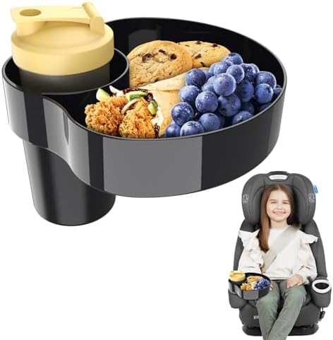 Car Seat Cup Holder Snack Tray for Kids Travel, 1-Pack, Black
