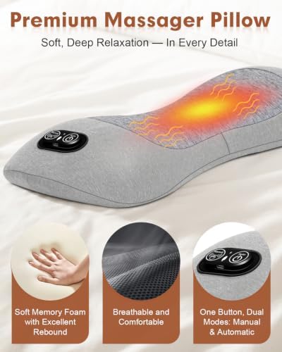 Triple Fusion Back Massager with Heat, Vibration & Air Traction for Sciatica Pain Relief, 3-in-1 Electric Back Massager Pillow, Lumbar Support Pillow for Office Chair and Home,Recliner Use