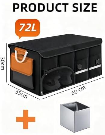 Car Trunk Organizer for SUV, Foldable Car Organizers and Storage with 4 Pocket, 72L Car Accessories with Shoes Compartments and Insulation Cooler Bag,Orange