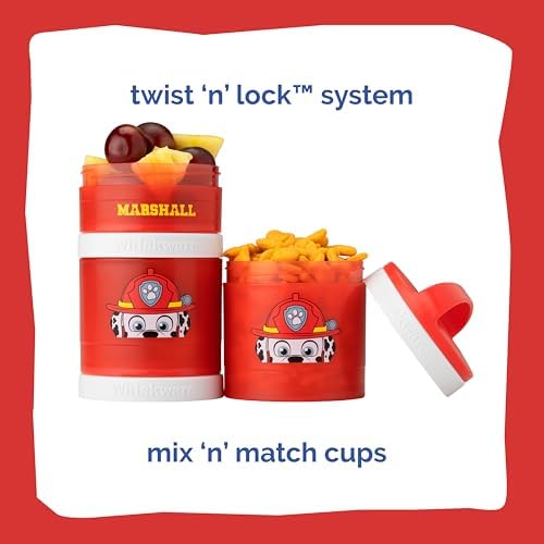Whiskware Paw Patrol Stackable Snack Containers for Babies, Kids, and Toddlers, 3 Stackable Snack Cups for School and Travel, Formula Friendly, Cupholder Friendly, Marshall