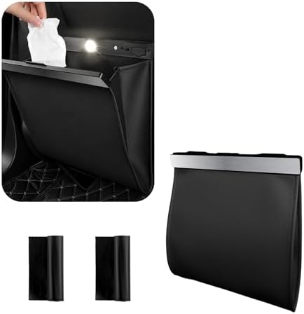 2026 New Car Trash Can with LED Light & Strong Magnet Closure,Leather Car Trash Bin with 12 Bags,Large Capacity Cars Garbage Can as Cars Organizer for Back Seat/Door