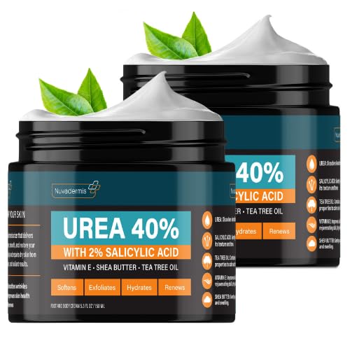 Nuvadermis Urea Cream 40% For Feet - Maximum Strength Foot Repair Lotion With 2% Salicylic Acid, Shea Butter, Tea Tree Oil, And