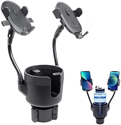 JINKEY Dual Cup Holder Phone Mount for Car,2-in-1 Adjustable Gooseneck Cradle with 360° Rotation Heavy Duty Universal Automobile Stand for Most 4"-6.7" i-Phone Mobile-Phone Holder