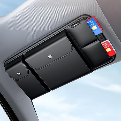 Tumecos Car Sun Visor Organizer, Auto Consoles Organizer with Sunglasses Storage Box,Multi-Pocket Visor Accessories for Truck, SUV,Hold Card/Pen/Driver's License