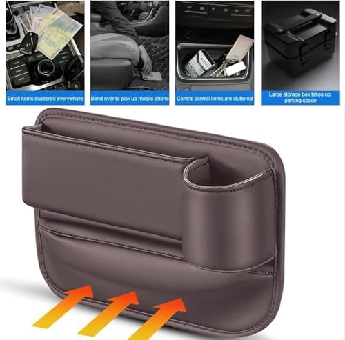 2-Pack Car Seat Gap Filler & Organizer - Leather Car Storage Box with Cup Holder, Seat Gap Storage Box for Driver & Passenger, Car Accessories for Women and Men (Brown)