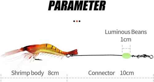 Lumobait 7-Pack Glow Shrimp Fishing Lures - Pre-Rigged Soft Saltwater Bait with Hooks & Beads for Halibut, Flounder, Rockfish, Lingcod