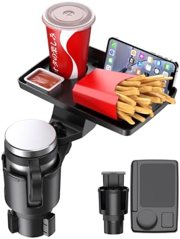 Cup Holder Tray, Detachable 360° Rotatable w/Phone Mount, Fits 2.6‑3.9 Inch