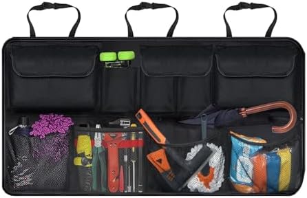 Car Trunk Organizer with Lid, SUV/Truck Compatible, Large Capacity, 6 Pockets & 3 Mesh Pouches