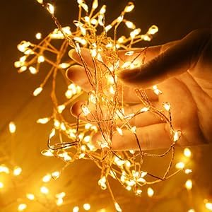 Dailyart Fairy Lights Plug in, 200 Led Twinkle String Light with Remote 10Ft 8 Modes Warm Cluster Lights with Timer for Bedroom Wreath Party Window Wedding Christmas Tree Decoration Gold Wire