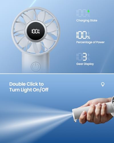 Gaiatop Portable Mini Fan, 3 Speed USB Rechargeable Handheld Fan with Light