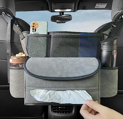 JEYODA Car Suede Seat Organizer High-capacity Seat Back Pouch Central Storage for Pickup SUVs Double-sided Tissue Storage Handbag Holder Car Accessories (Grey)