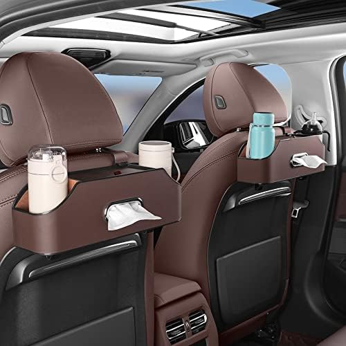 HAOTULE New car headrest Rear seat Multifunctional Storage Box, partition Design, with Cup Holder, Tissue Box, headrest Hook, Suitable for Children and Adults, car Travel Accessories(Coffee Color)