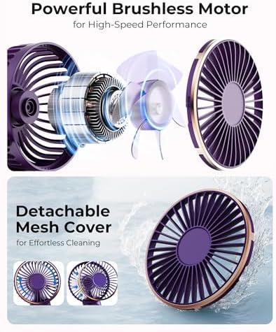 TUNISE Portable Handheld Fan, 4000mAh, 180 Adjustable, 6 Speed Wind, USB Rechargeable Foldable Fan with Real-Time Electricity Display