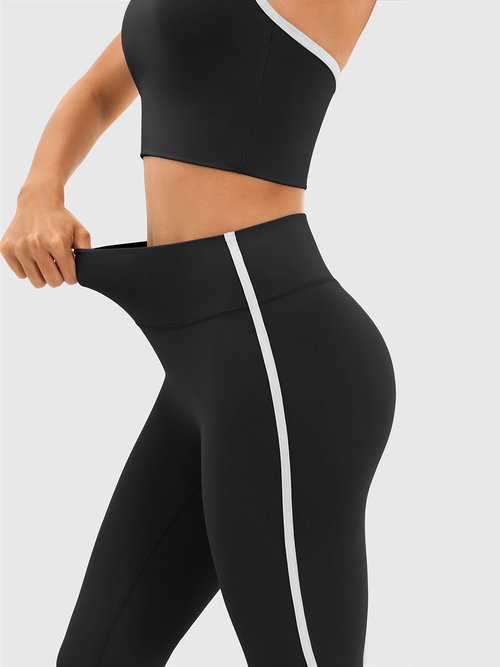 Flare Workout Leggings with Contrast Side Stripes - Track Pants High Waisted Yoga Pants for Women No Front Seam Bootcut Leggings for Gym Pilates