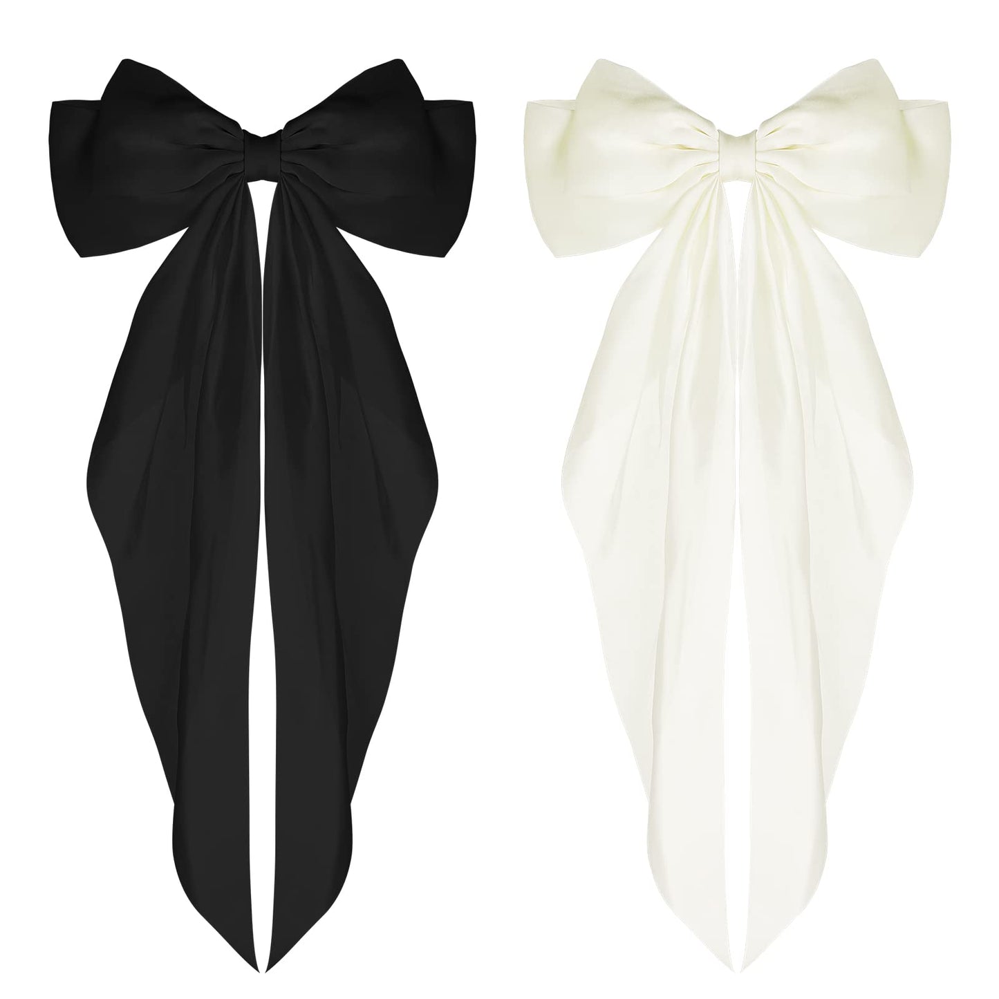 Wllhyf Big Bow Barrettes 2 Pieces Soft Silky Satin Hair Clip Long Tail French Ribbon Hair Pins Metal Bowknot Clips 90'S Accessor