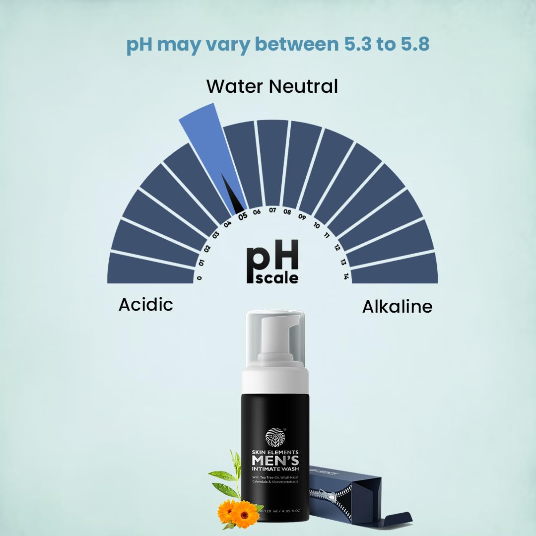 Skin Elements Intimate Wash for Men - pH Balanced Foaming Cleanser with Tea Tree Oil & Aloe Vera | 4.05 fl. oz.