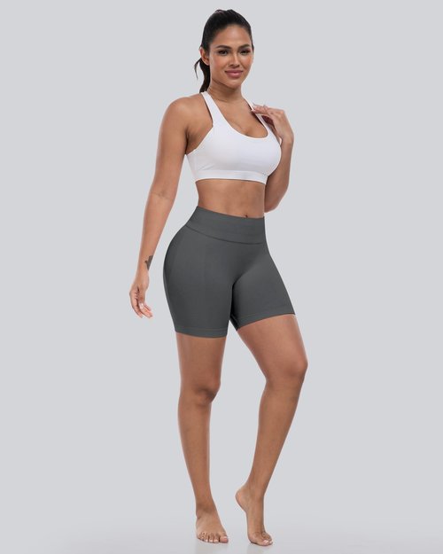 CHRLEISURE Workout Gym Biker Shorts, High Waisted Butt Lifting Scrunch Butt Sports Seamless Shorts Sets 4 Piece (2BlackGrayLGray,M)