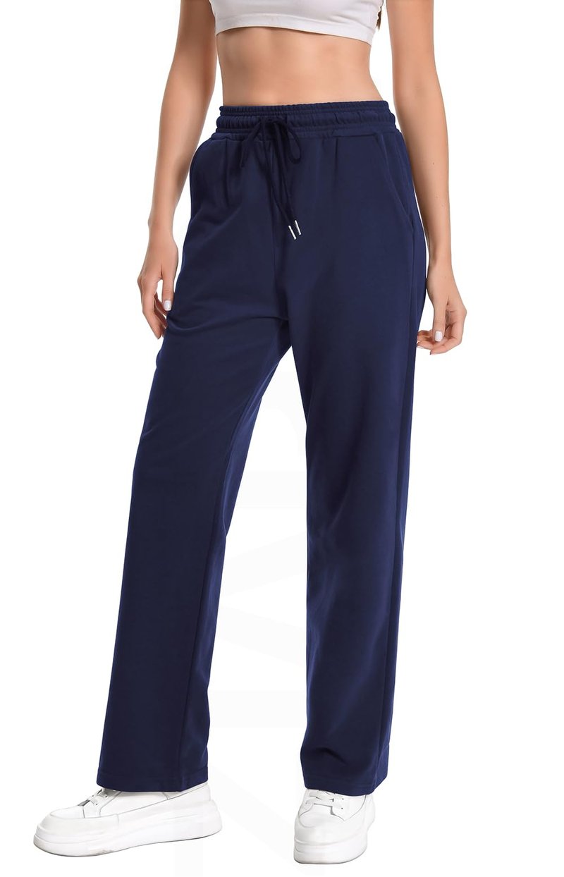 Straight Leg Stretch Cotton Women's Sweatpants Beach Joggers Lounge Womens Bowling Pants Trendy Athletic Women Slacks Track Workout Dance High Waisted Trousers Yoga Pants with Pockets Navy Blue L