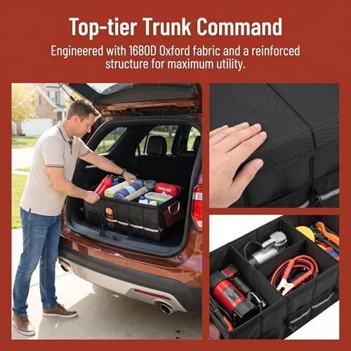 J&J Extra Large Collapsible Car Trunk Organizer With Cooler Bag | L:35.4" ,112L Car Trunk Organize,31.5L Cooler Bag,1680D oxford fabric, durable material,Suitable for SUV and Truck