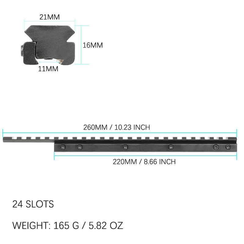 ohhunt Dovetail to Picatinny Adapter 11mm Rail to 20mm Rail Convert Adapter 3.93" | 4.88" | 6.14" | 10.23" (24-Slots | 10.23")