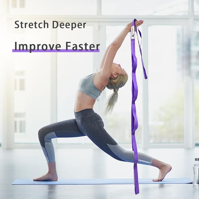 Stretching Strap Yoga Strap with Loops, Stretch Straps for Physical Therapy, Non-Elastic Exercise Strap for Pilates, Dance and Gymnastics with Workout Guide