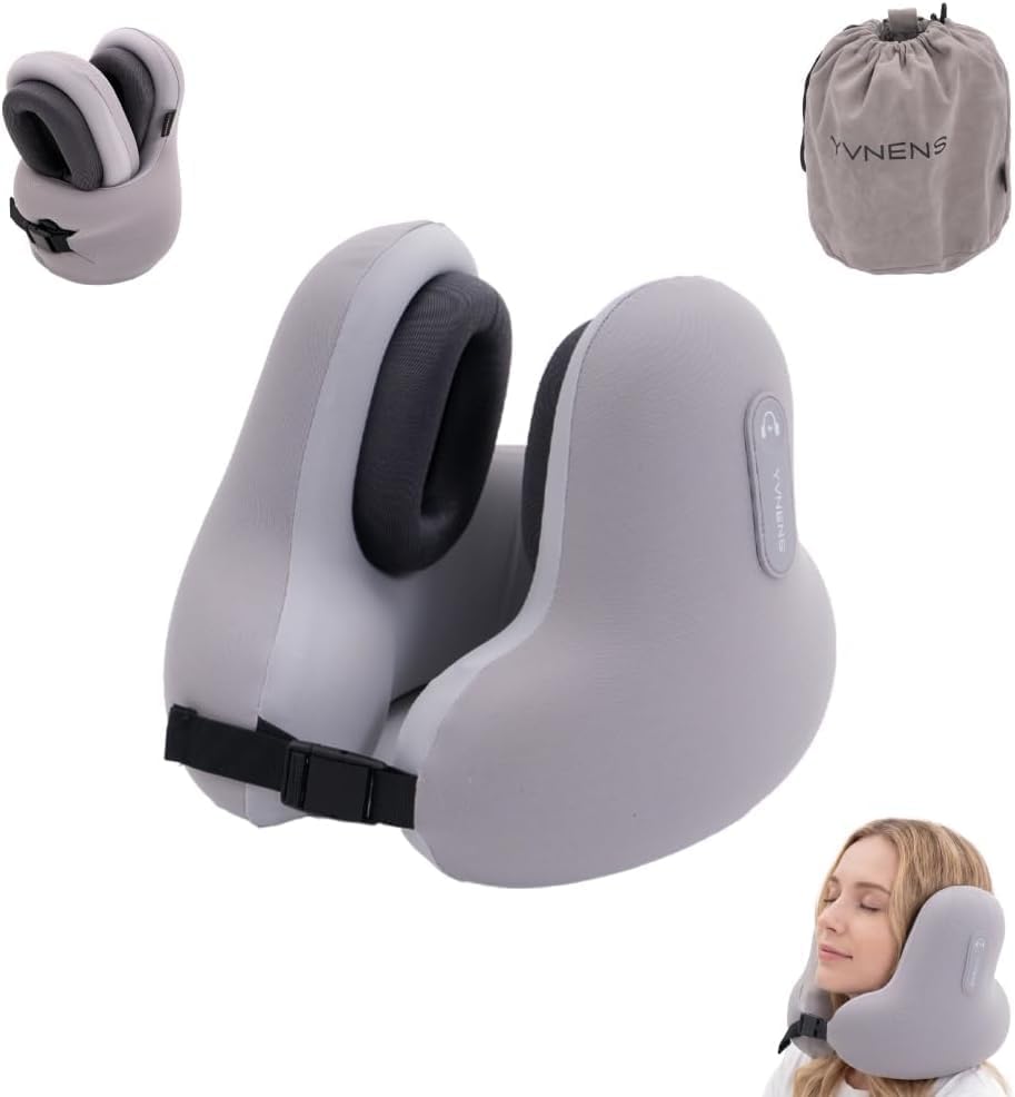 Neck Travel Pillows for Airplanes with Bluetooth, Premium Memory Foam Neck Pillow, Noise Reducing Travel Pillow for Long Flight, Office, Cars, Home, Sleeping and Rest, Gray