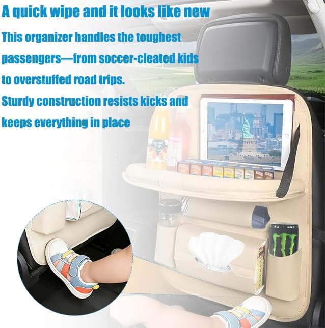 YiYang With a foldable tray car seat organizer backseat(Set of 2, Beige)