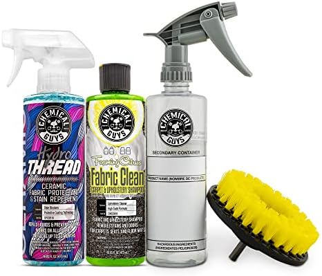 Chemical Guys CWS203DK Foaming Citrus Fabric Clean Carpet & Upholstery Cleaning & Protectant Bundle with HydroThread, Drill Brush and Spray Bottle (Car Carpets, Seats & Floor Mats) 4 Items