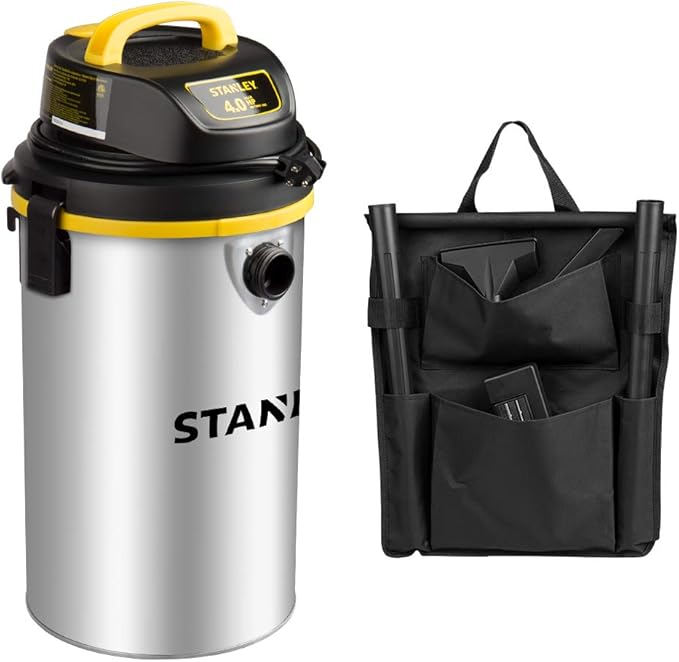 STANLEY Wet/Dry Vacuum SL18133,4.5 Gallon 4 Horsepower Wall-Mounted Hanging Vacuum with 26 Cleaning Range Stainless Steel Tank, Home/Garage/Upholster/Laundry Rooms Vacuum
