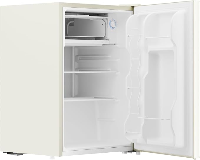 2.6 Cu Ft Small Fridge with Freezer for Office Cream White | Mini Refrigerator for Dorm Bedroom, Compact Fridge, Energy-efficient, Low Noise