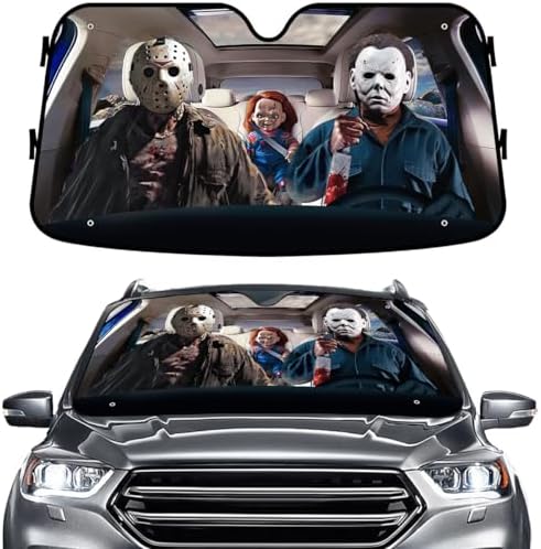 GENANY Horror Movie Character Windshield Sun Shade for Car SUV Truck (55x30 inches), Sun Shade Windshield, Shades for Windows, Protector Blocks UV, Car Décor