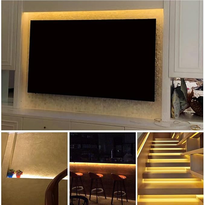 LED Under Cabinet LED Strip Motion Sensor, Battery Powered Bed Stairs Wardrobe Lamp Tape, Waterproof 5V LED Closet Smart Night Strip Light (1M, Warm White)