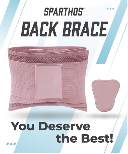 Sparthos Back Support Belt - Immediate Relief from Back Pain, Herniated Disc - Breathable Brace With Lumbar Pad - Lower Backbrace - For Men & Women - Fits 24–31″ Waist (Pink-XS, Check Size Chart)