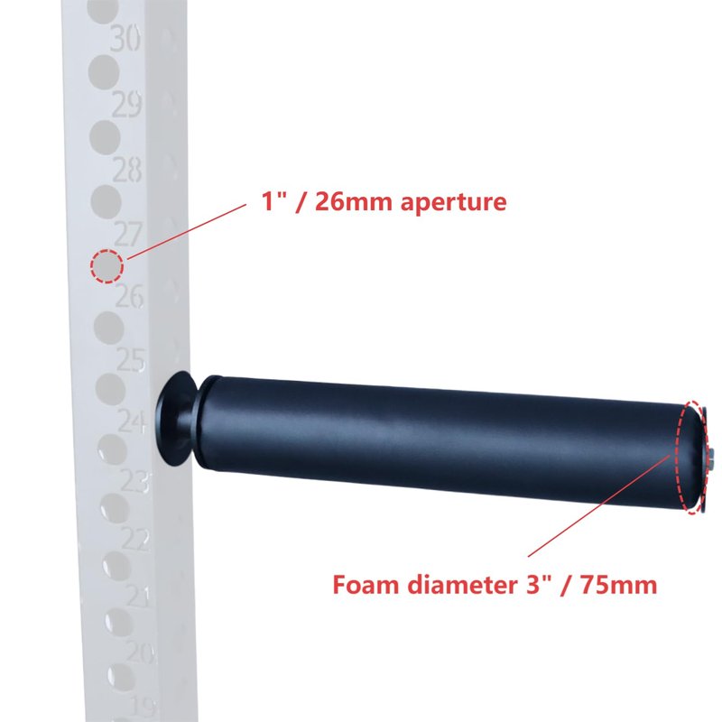 Single Leg Squat Roller/Nordic Hamstring Curl for Power Rack Attachments, Bulgarian Split Squat for Workout Esquipment Home Gym Accessories (Foam Diameter 3" / 75mm ,1" / 26mm Aperture)