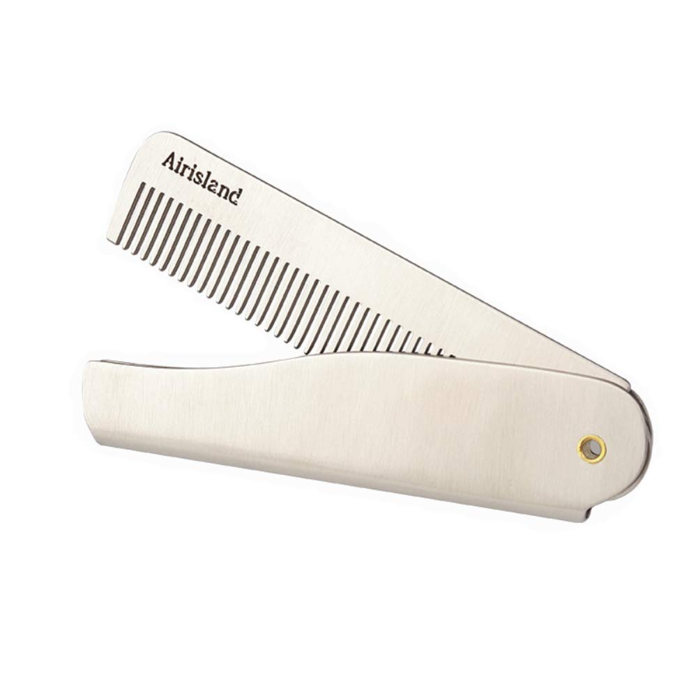 Airisland Folding Beard Comb Stainless Steel EDC Wallet Comb Pocket Comb Anti-Static Hair Comb Bread Mustache Comb for Man