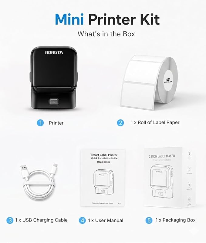 Rongta Bluetooth Label Maker Machine, Thermal Label Printer Easy to Use