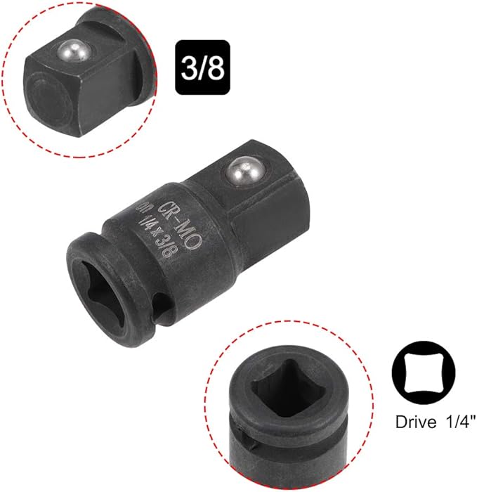 uxcell 1/4" Drive (Female) x 3/8" (Male) Impact Socket Adapter for Use with Air Impact Wrenches, Breaker Bars, Ratchets, CR-MO Steel